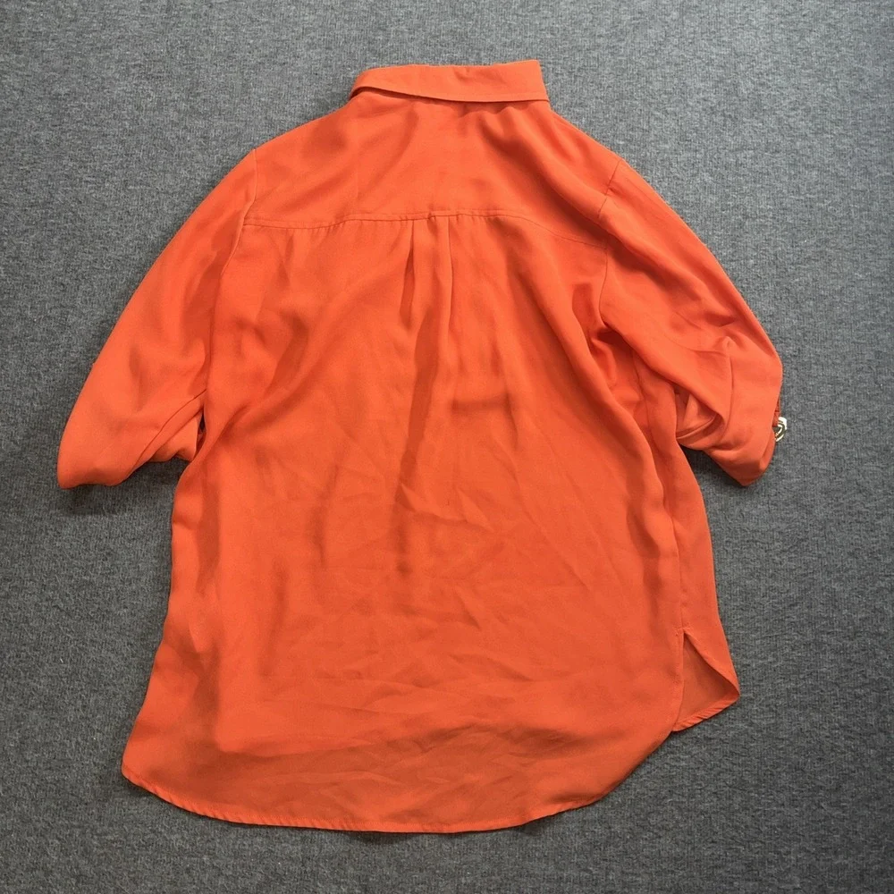 Michael Michael Kors orange blouse roll‎ sleeves size small quarter zip